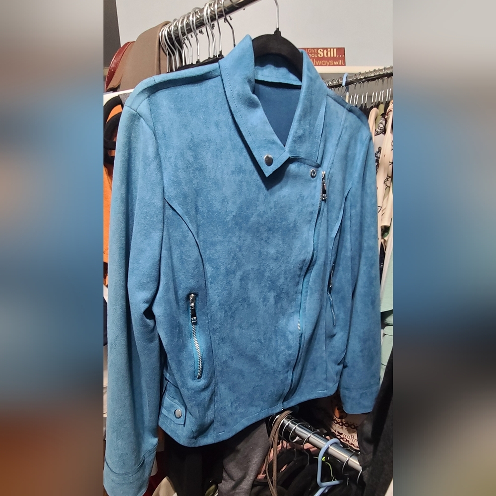 Womens Dragon Designer Blue Suede Jacket